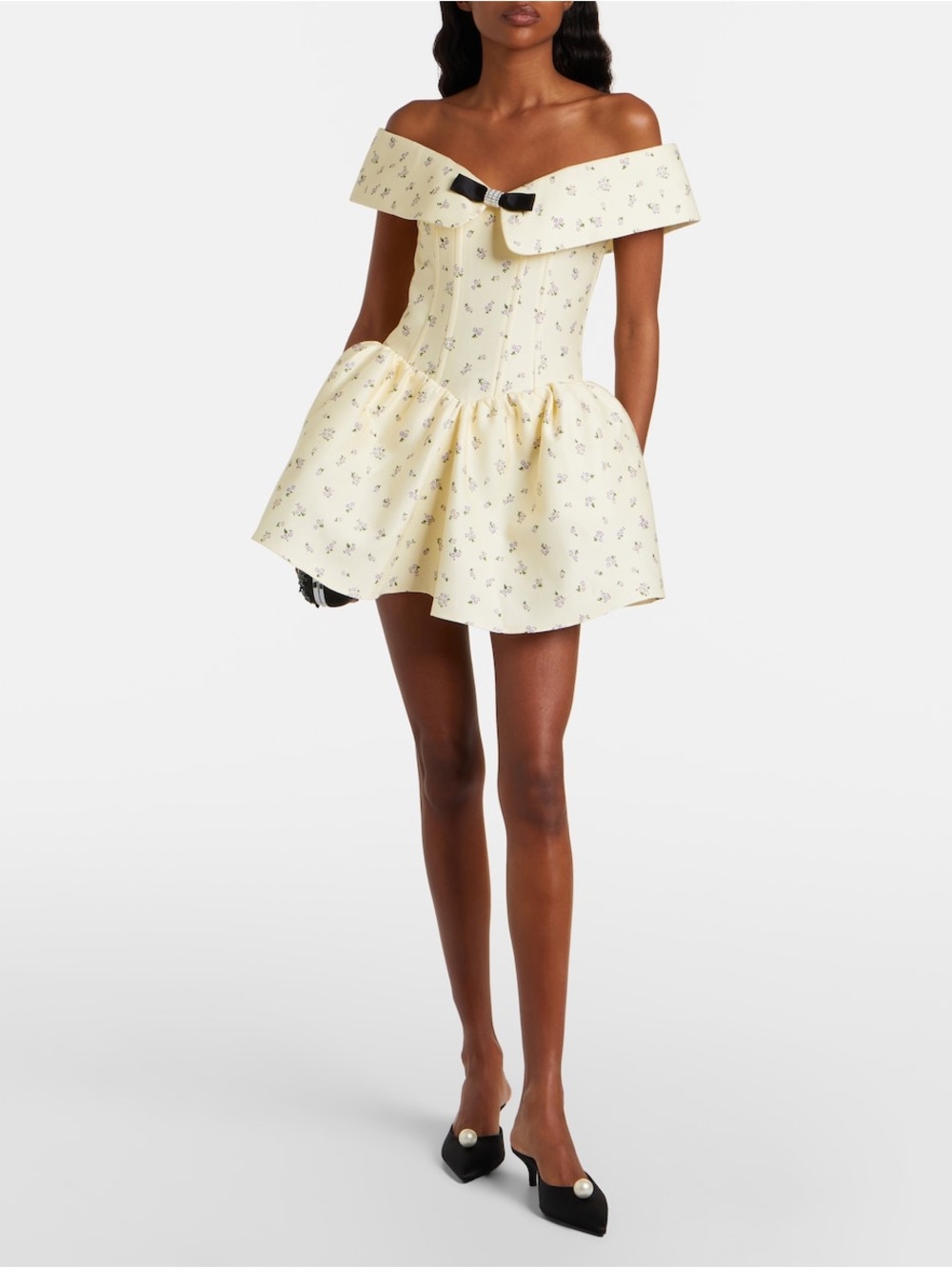 Off-Shoulder Yellow Floral Mini Dress